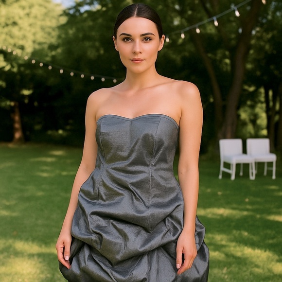 Wish Wish Wish Strapless Gray Metallic Bubble Hem Cocktail Dress Size 20 - Picture 13 of 13